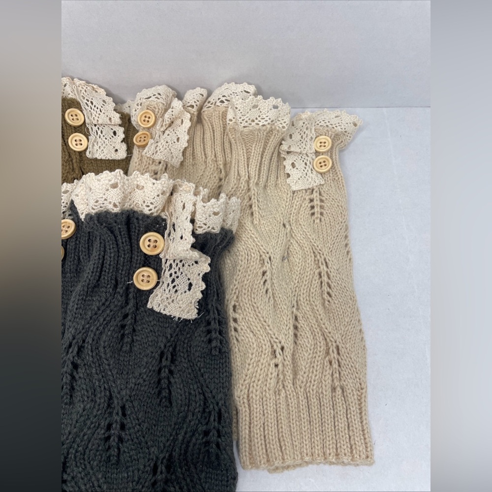 Boot Cuffs Toppers Women Crochet Knit Calf Warmers Lot Of 3. Gray, Beige, Taupe. - Picture 2 of 5